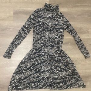 Maeve by Anthropologie Black and White Turtleneck A-Line Dress